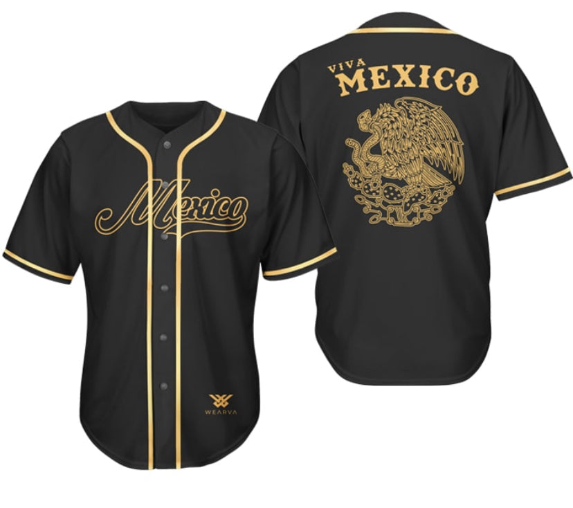 Custom Name Love Mexico Skull And Eagle Logo AOP Baseball Jersey